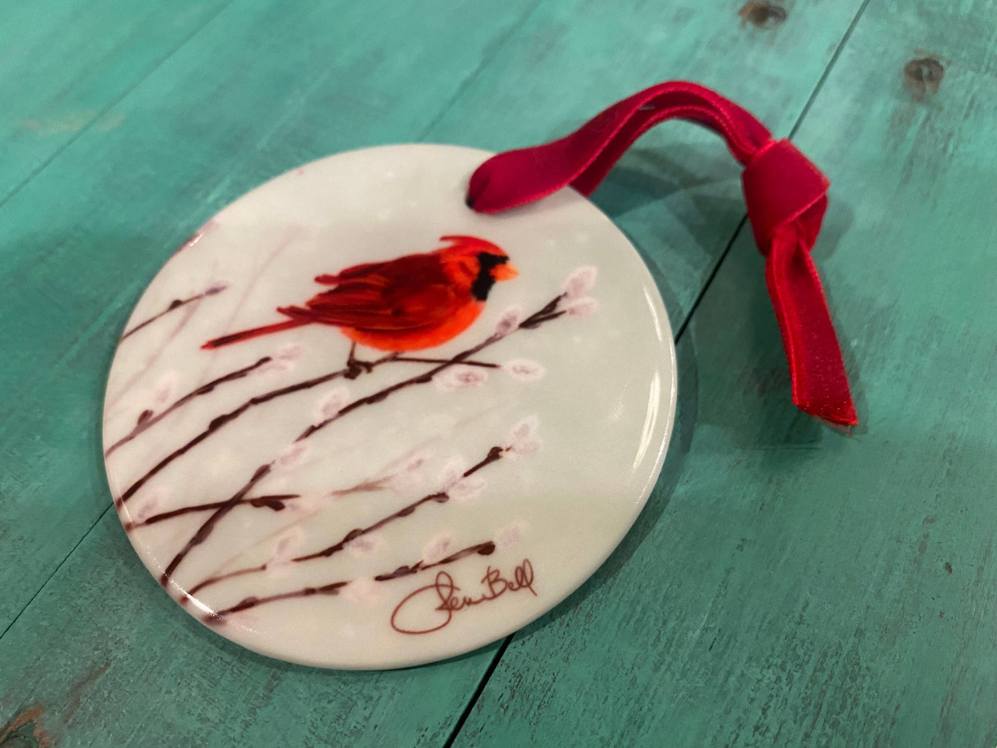 Ceramic Red Cardinal Art Christmas Ornament