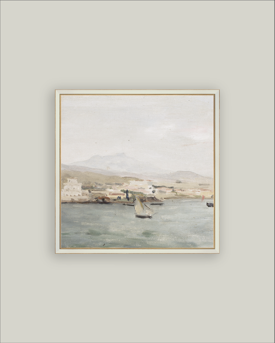 Sailboat Landscape Framed Antique Art – 9" x 9"