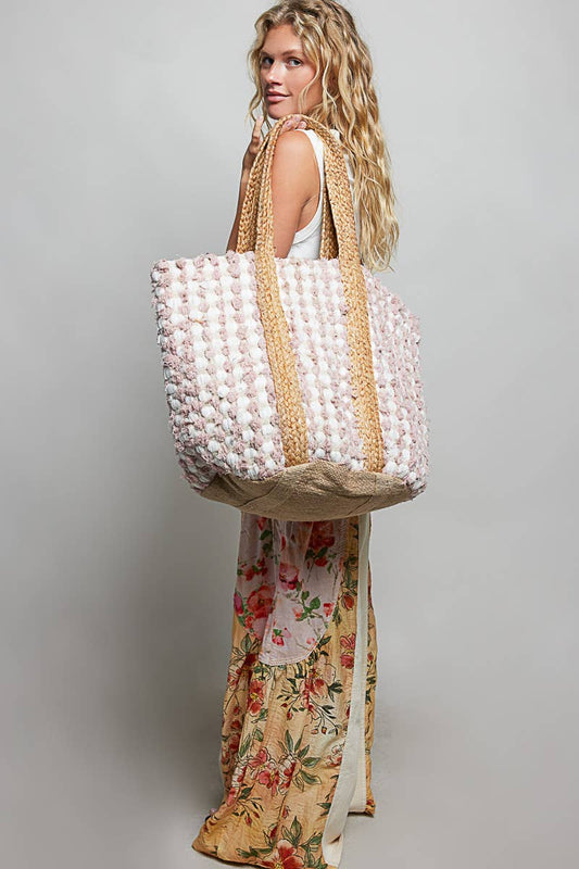 Blush Textured Handwoven Tote Bag