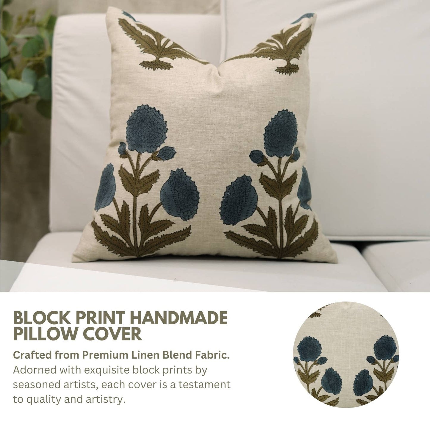 Bohemian Block Design Linen Blend Pillow Cover - Badshah  18"x18"