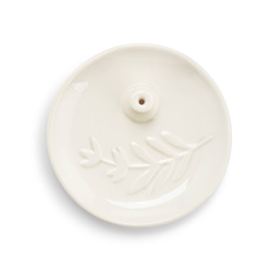 Cream Botanical Ceramic Incense Holder - 4.5in