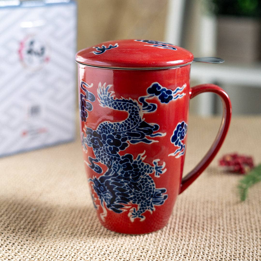 Oriental Dragon Tea Mug with Lid & Infuser