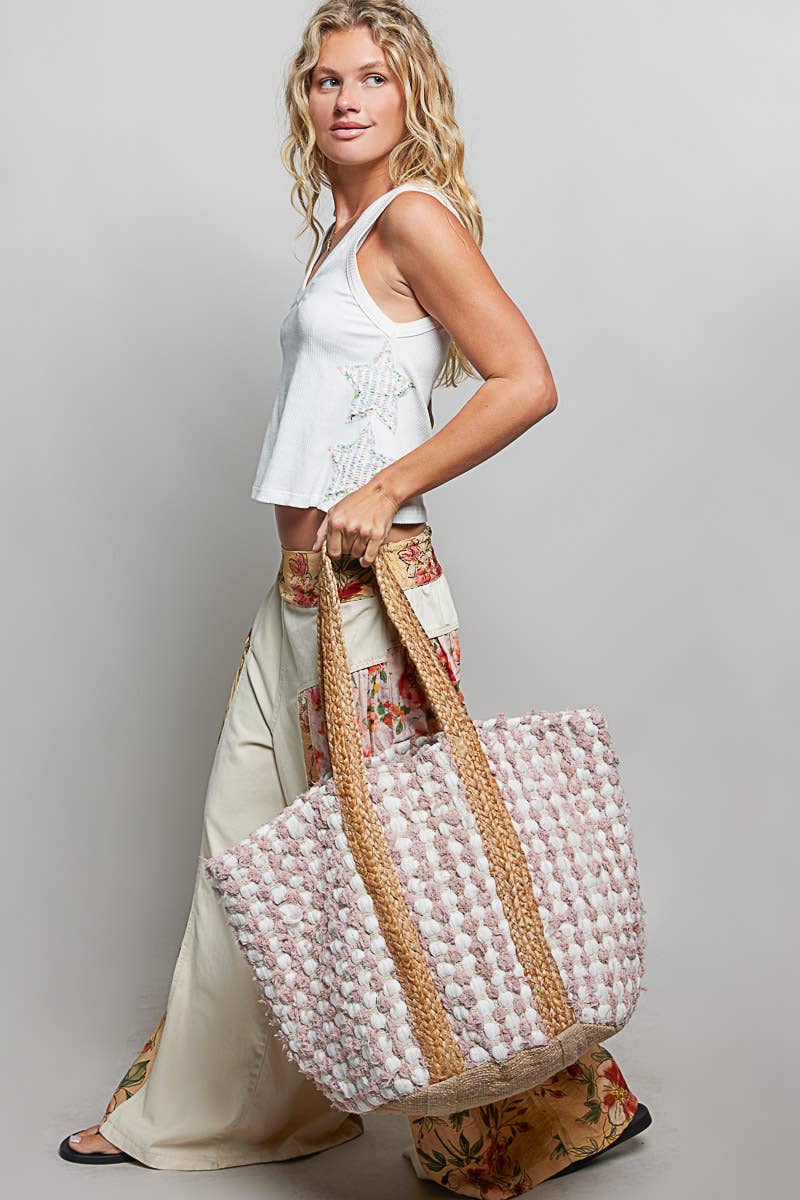 Blush Textured Handwoven Tote Bag