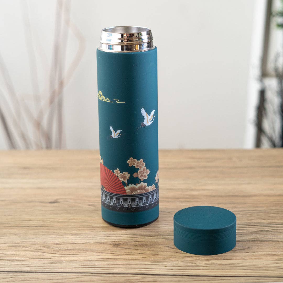 Teal Blossom Vacuum Insulated Thermos Flask