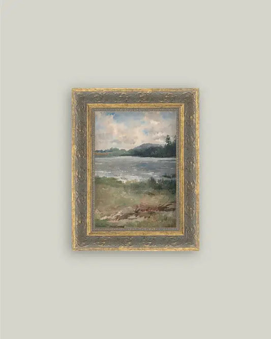 Lakeside Landscape Framed Antique Art – 6" x 8"