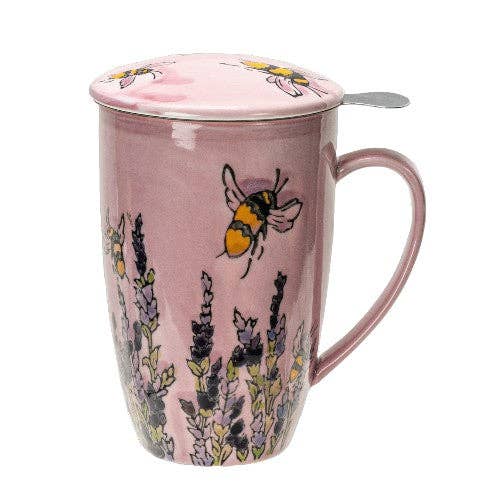 Spring Honeybee Tea Mug with Lid & Infuser – 15oz