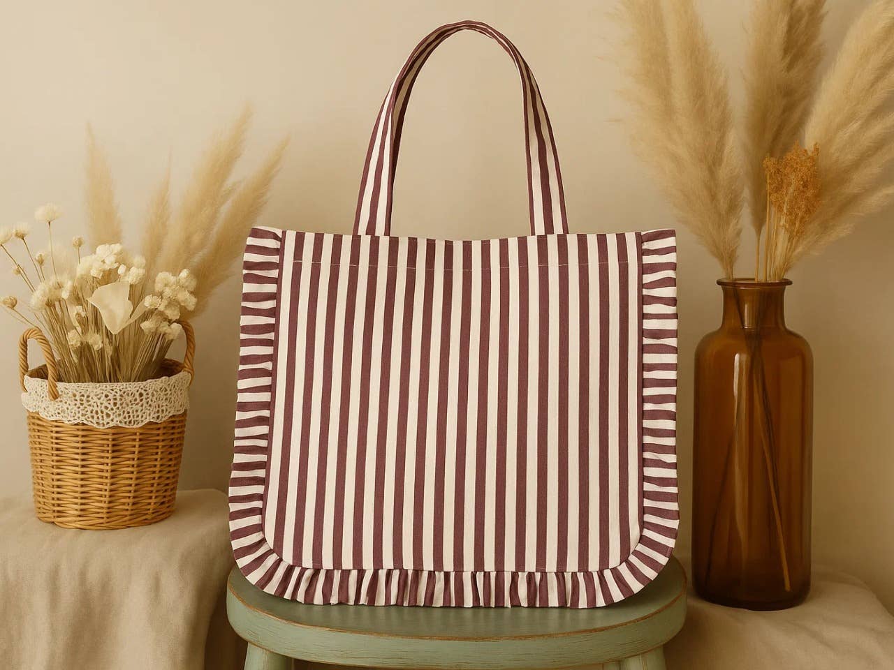 Check Ruffle Tote