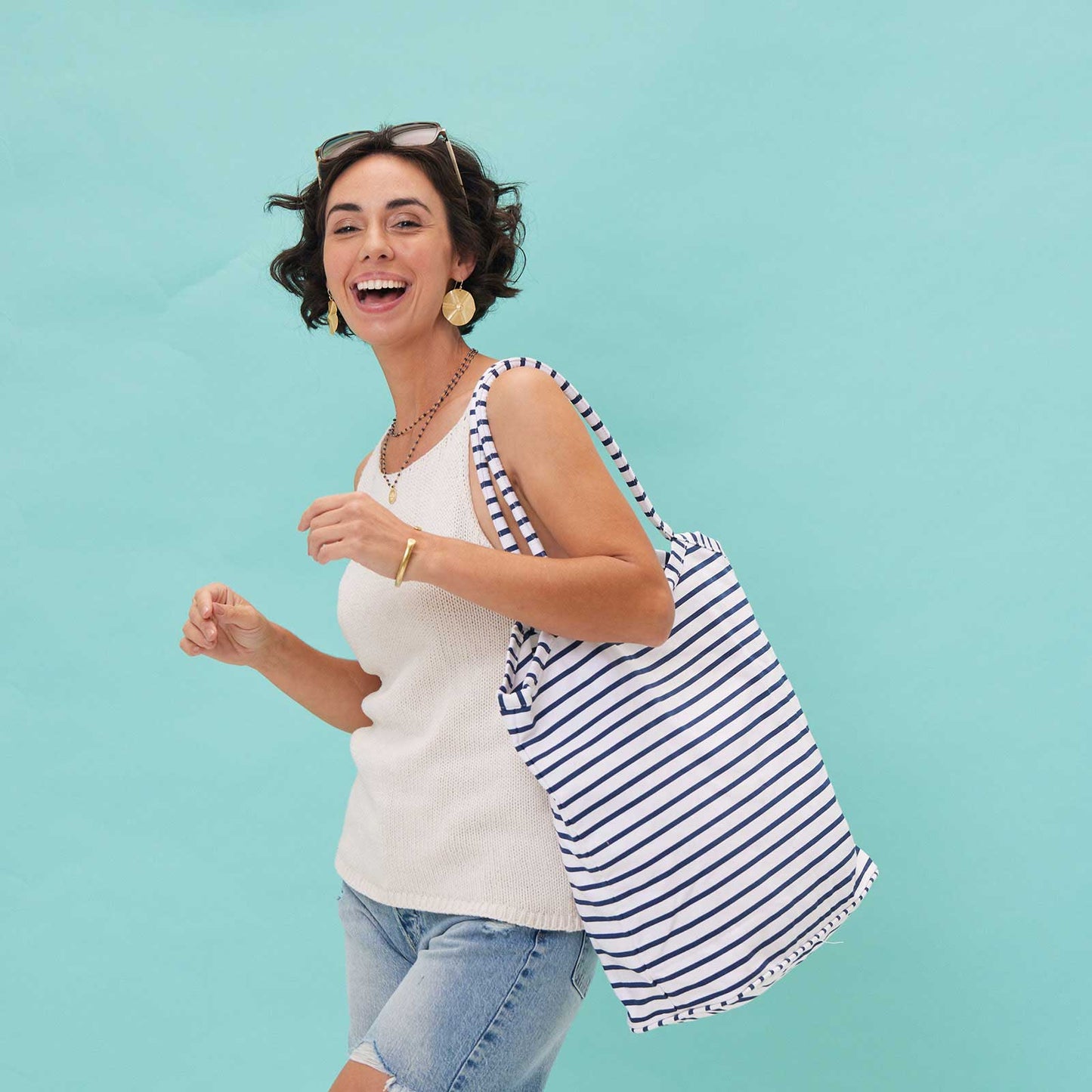 Bateau Stripe Navy Bucket Bag