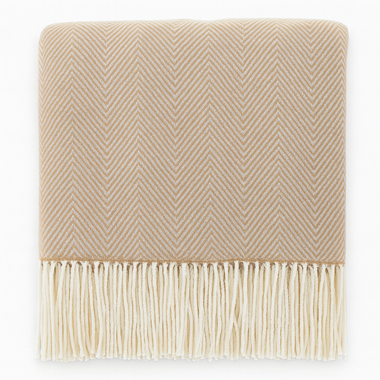 Camel Herringbone Fringed Throw Blanket – 50" x 60"