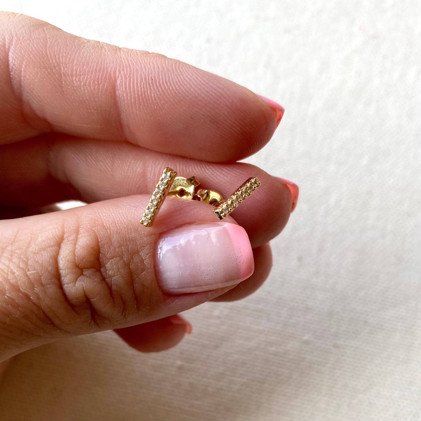 Dainty CZ Bar Stud Earrings