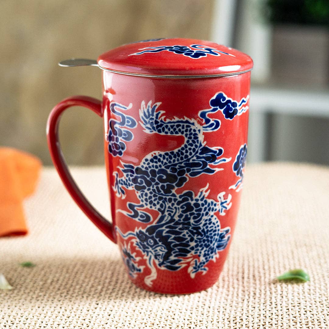 Oriental Dragon Tea Mug with Lid & Infuser