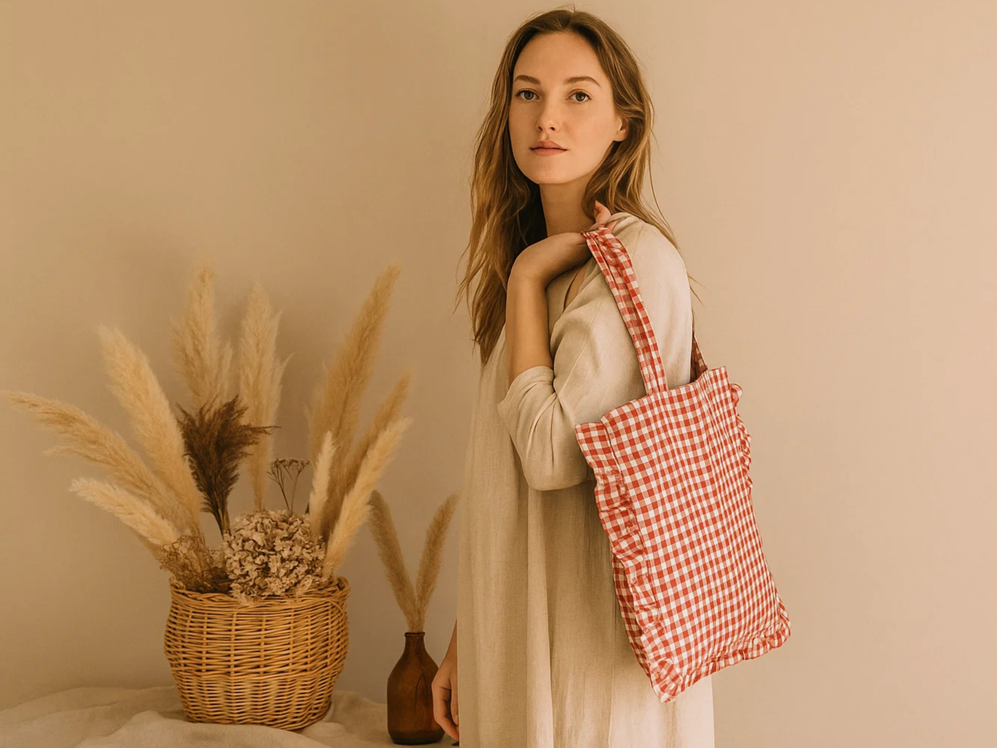 Check Ruffle Tote