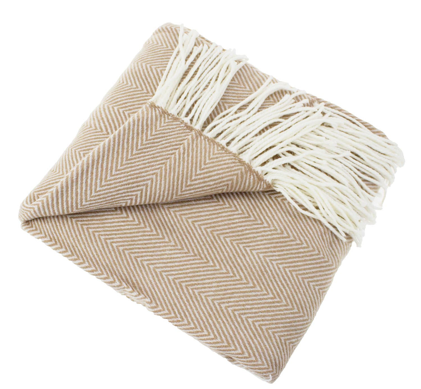 Camel Herringbone Fringed Throw Blanket – 50" x 60"