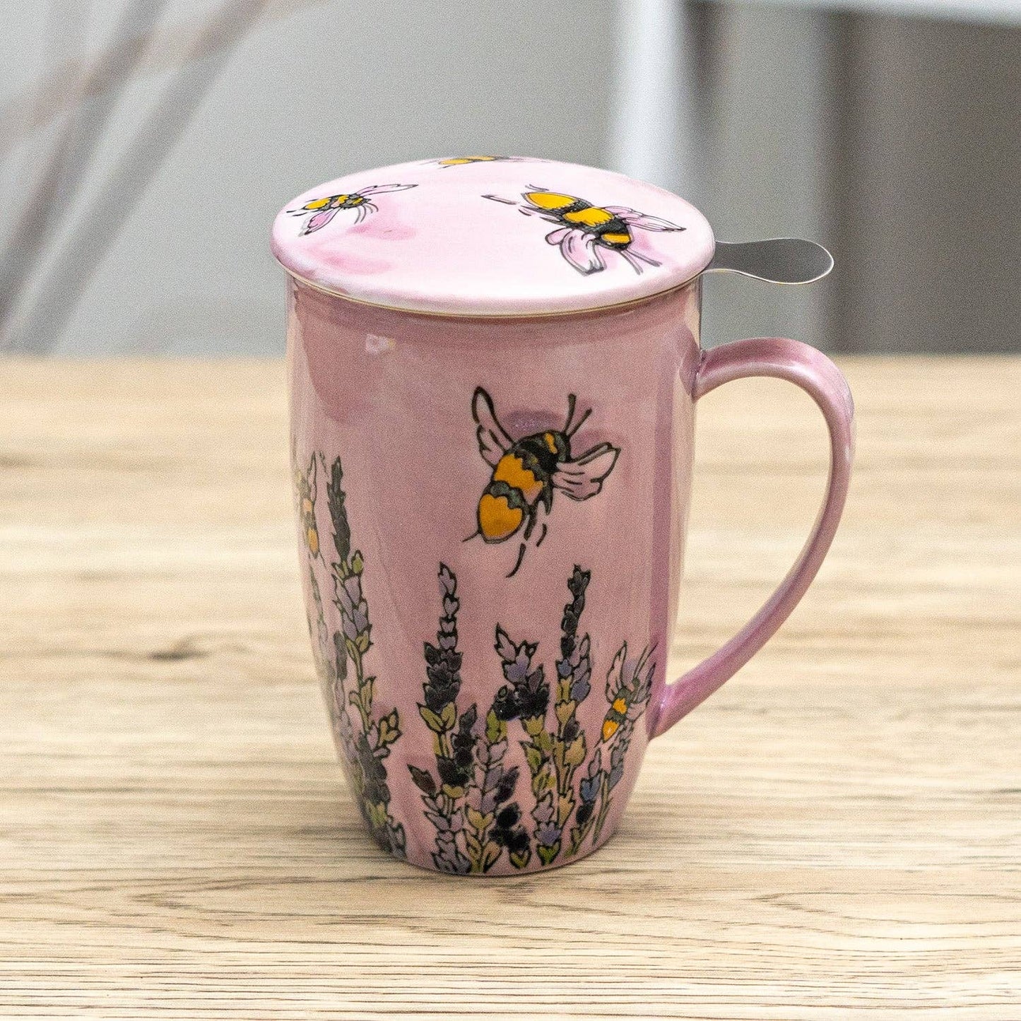 Spring Honeybee Tea Mug with Lid & Infuser – 15oz