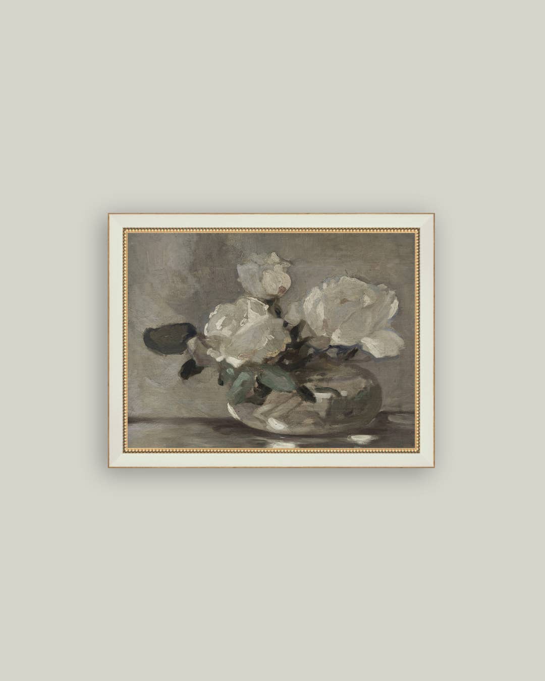 White Rose Vase Framed Antique Art – 9" x 7"