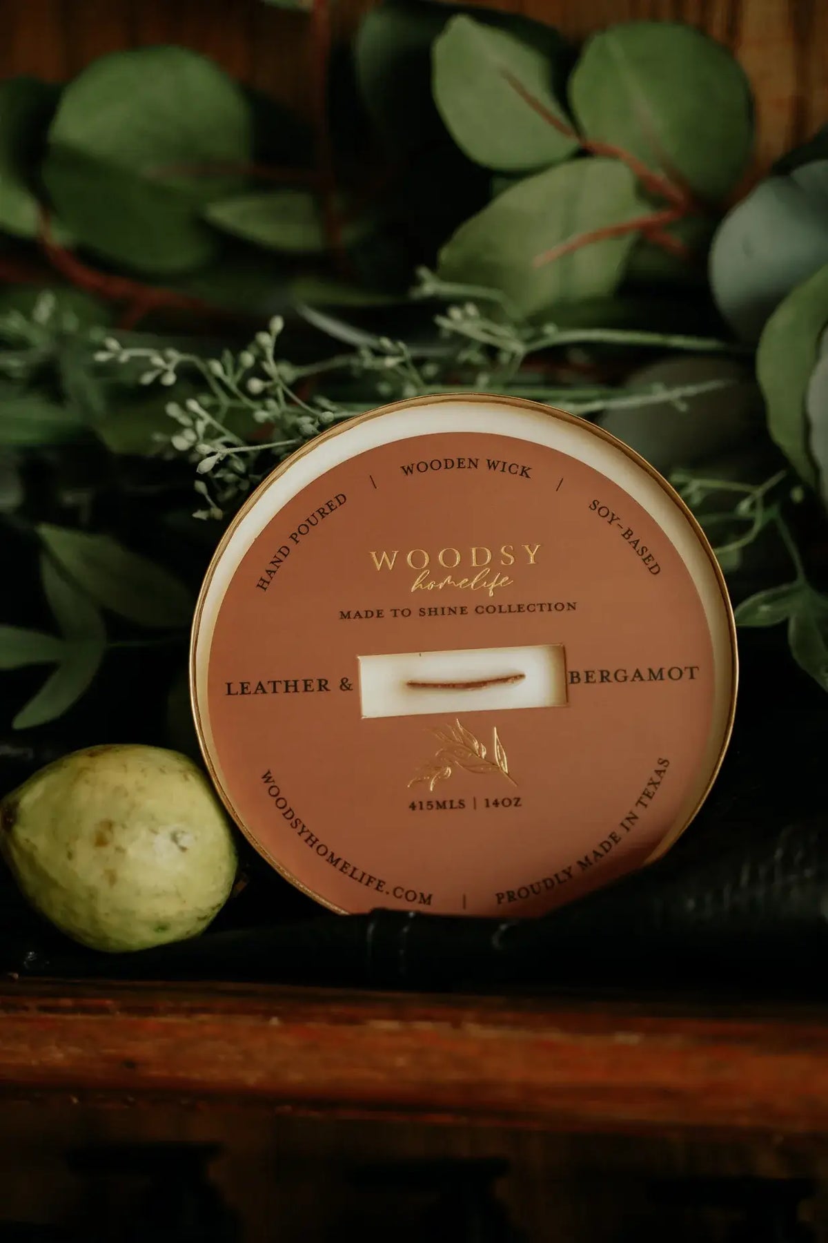 Leather & Bergamot  l  Solid Brass 14oz Pure Soy Candle