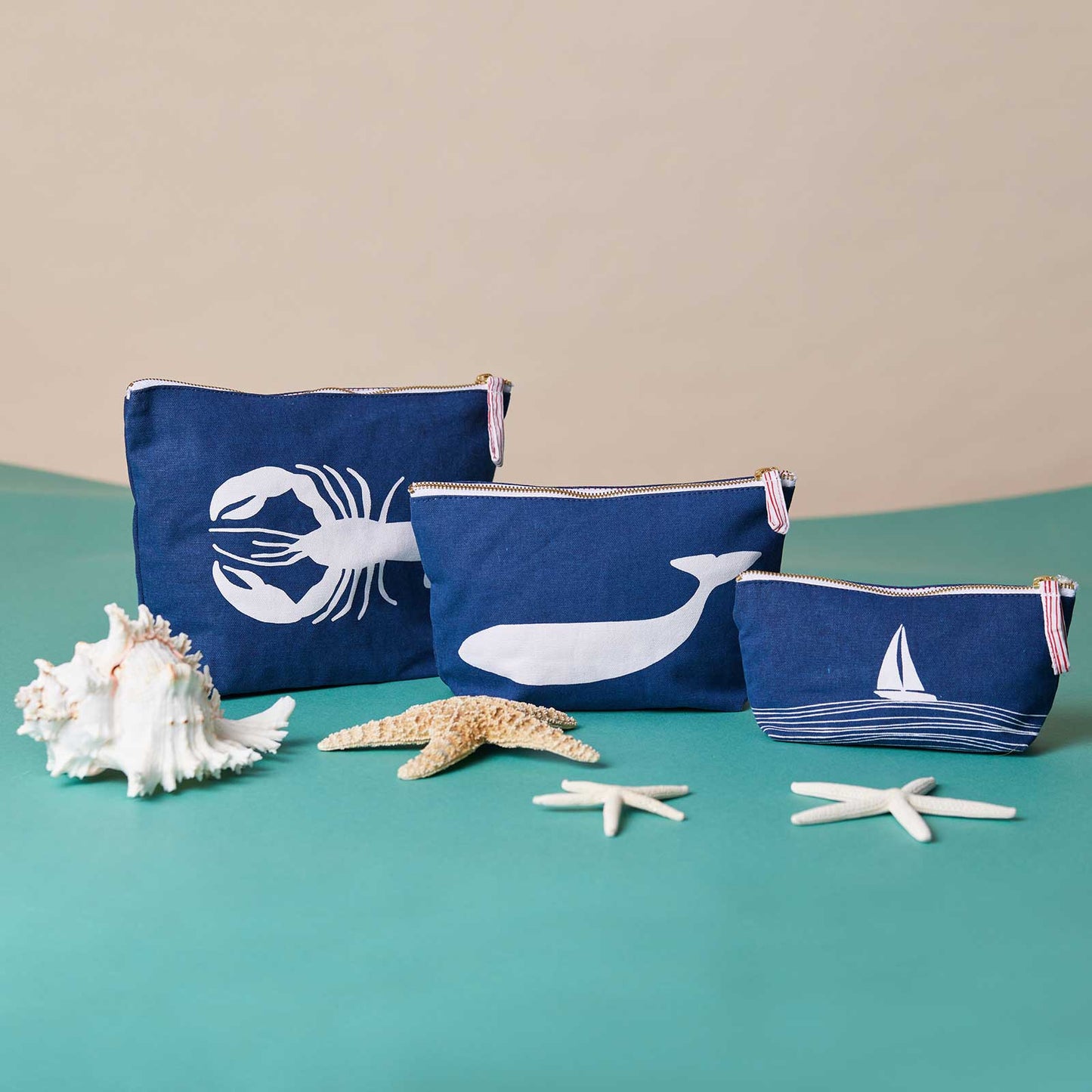 Navy Lobster Large Relaxed Canvas Pouch