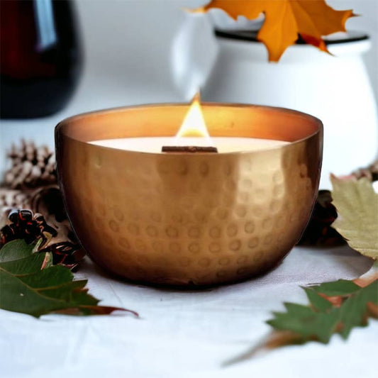 Hammered Brass Bowl Soy Candle - Maple Cream & Chai