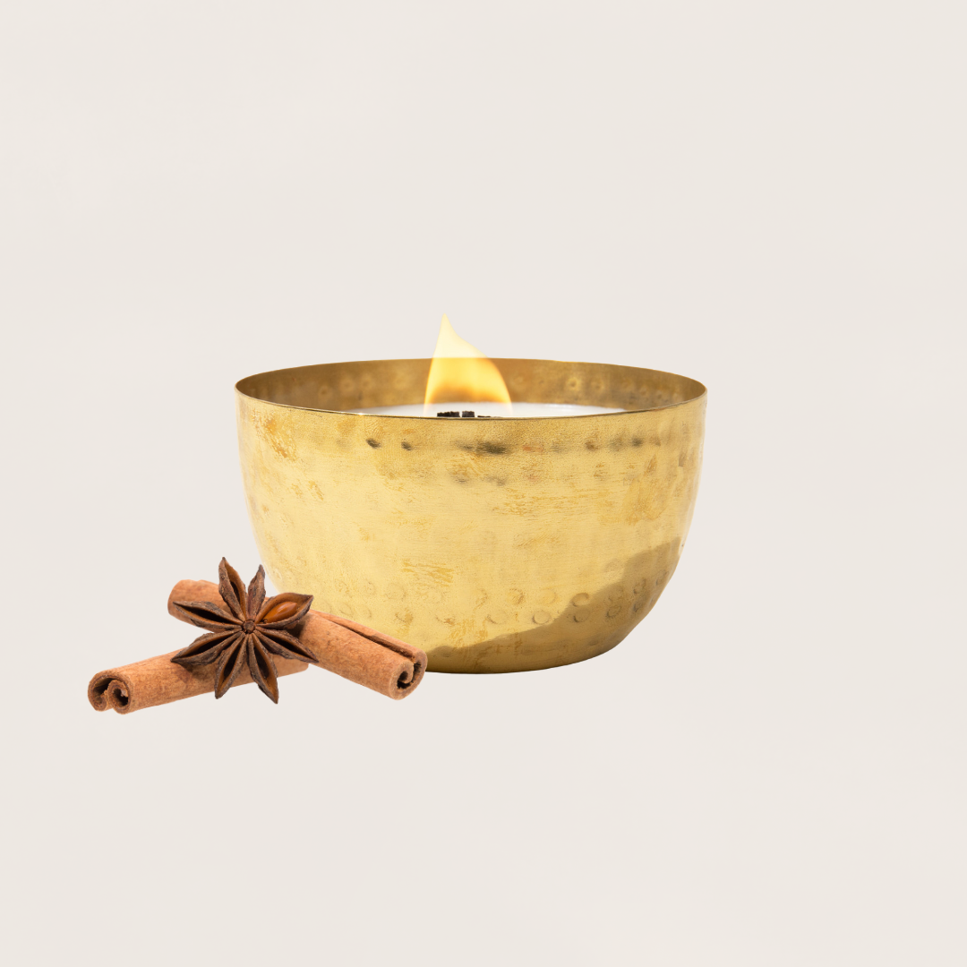 Hammered Brass Bowl Soy Candle - Raw Cinnamon & Cloves