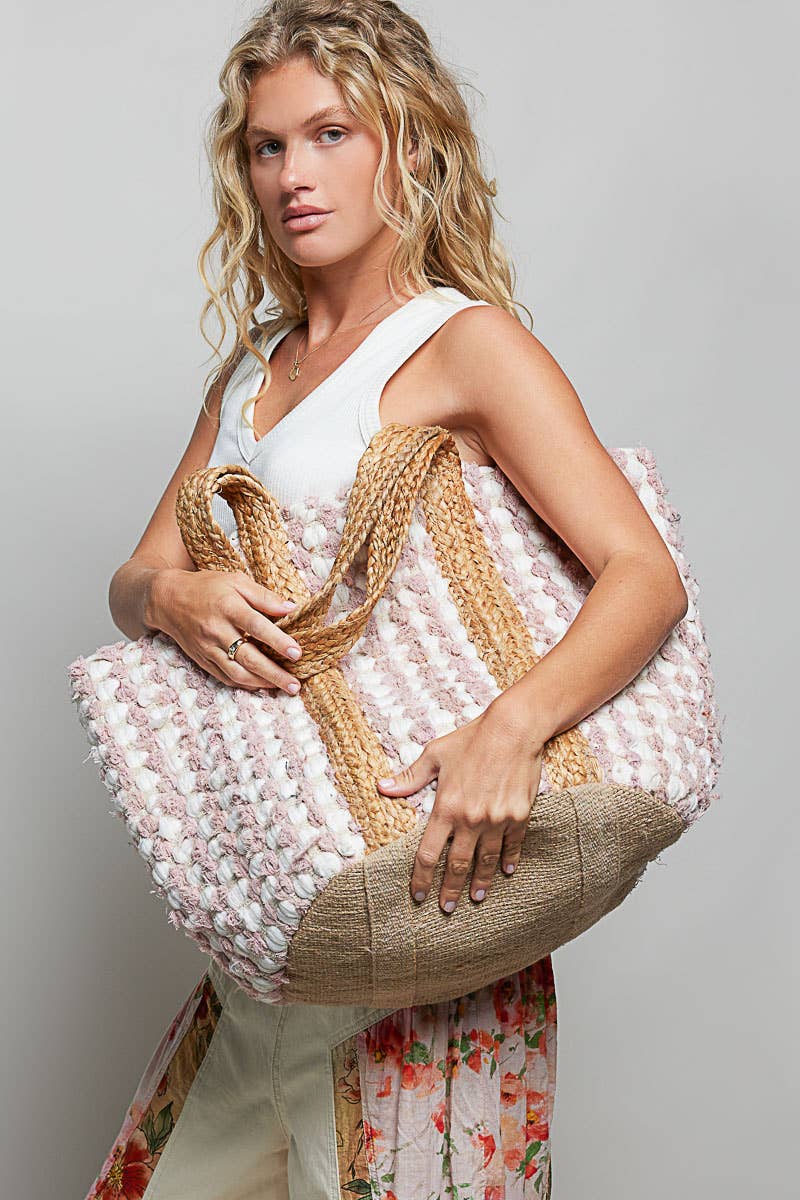 Blush Textured Handwoven Tote Bag