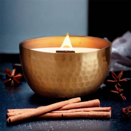 Hammered Brass Bowl Soy Candle - Raw Cinnamon & Cloves