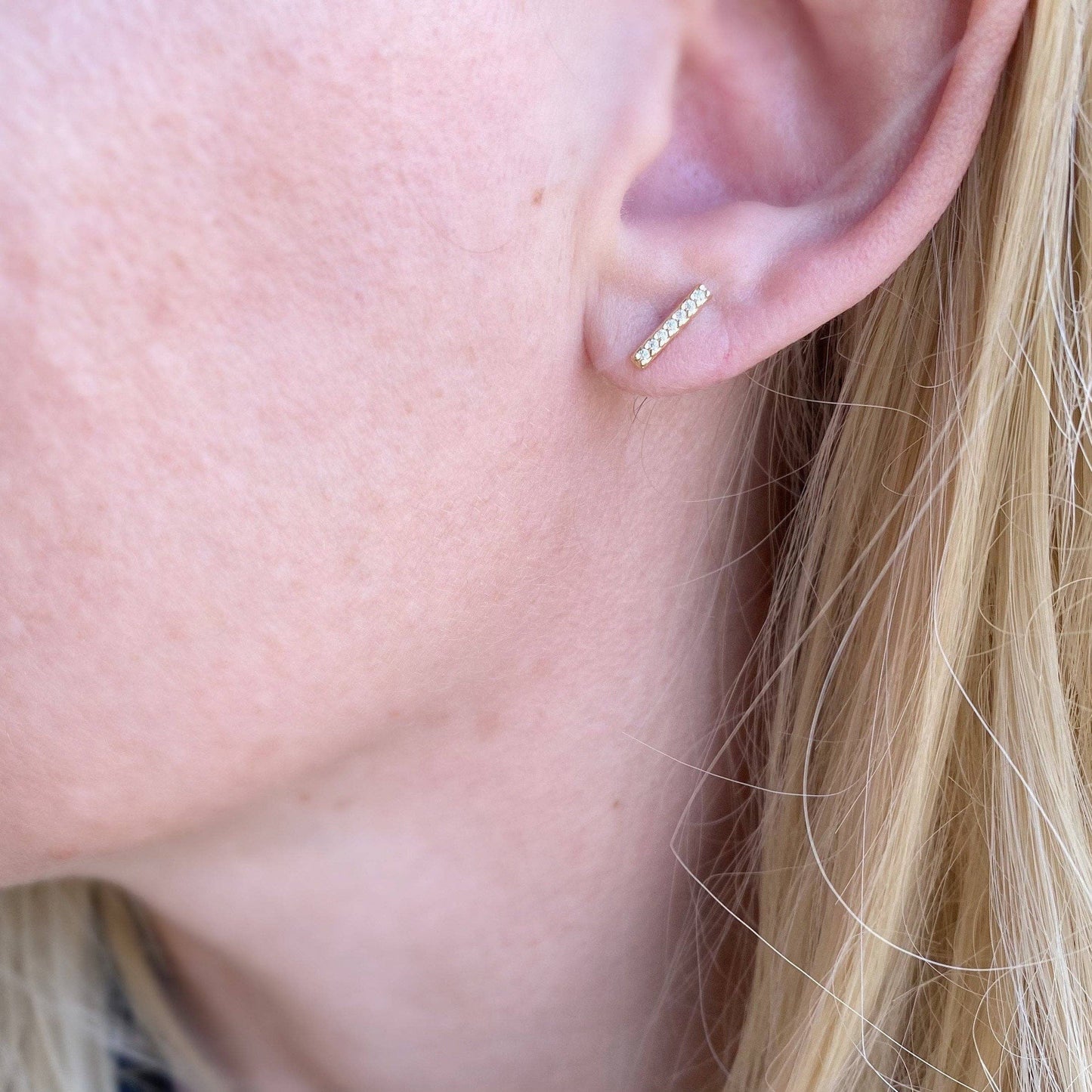 Dainty CZ Bar Stud Earrings