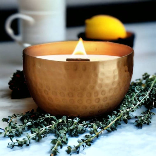 Hammered Brass Bowl Soy Candle - Fresh Lemon & Crushed Thyme
