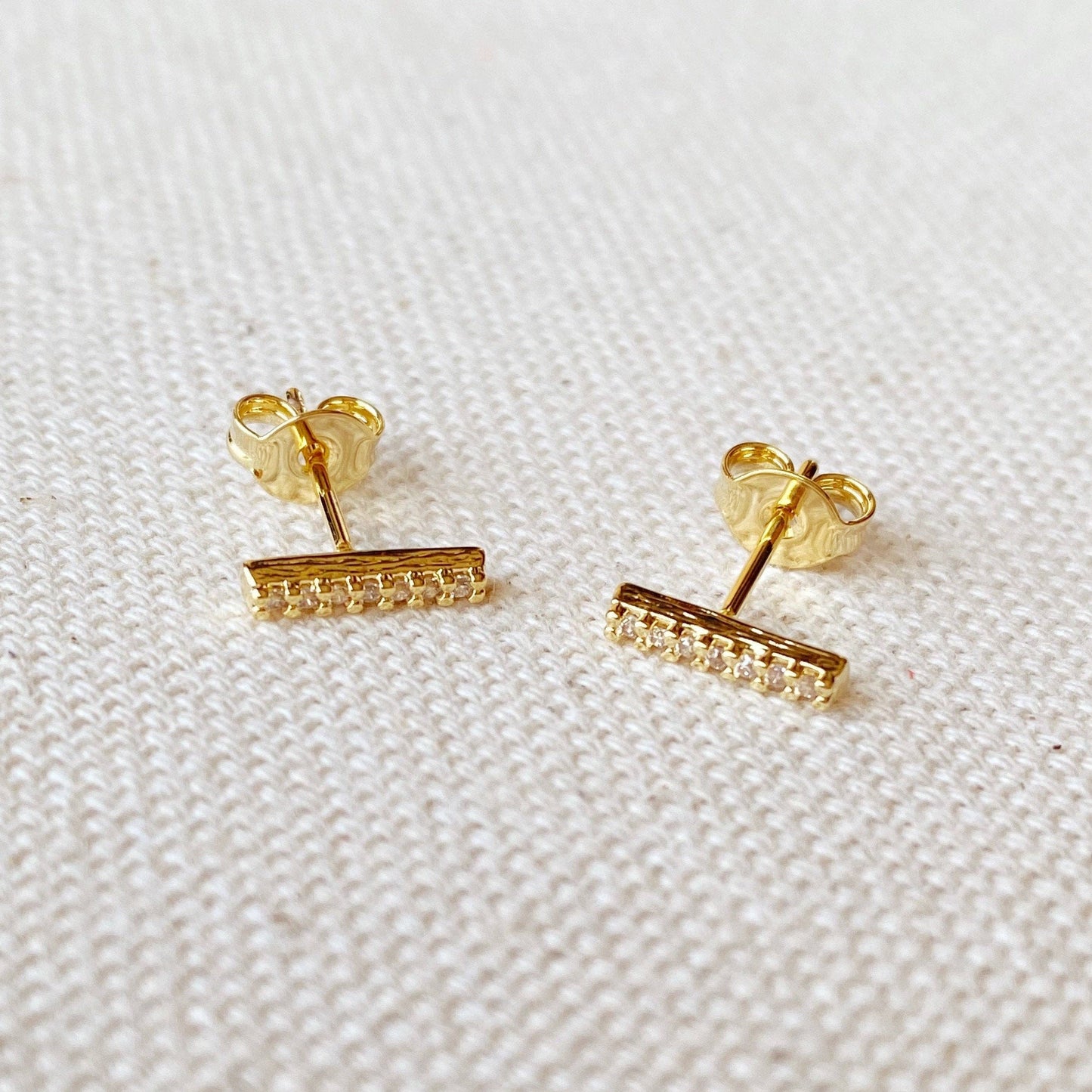 Dainty CZ Bar Stud Earrings