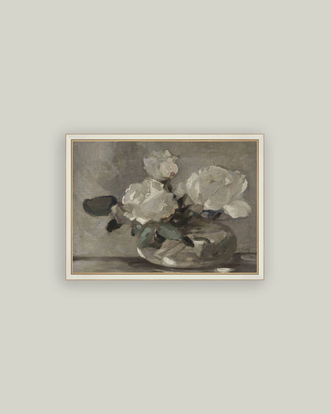 White Rose Vase Framed Antique Art – 9" x 7"