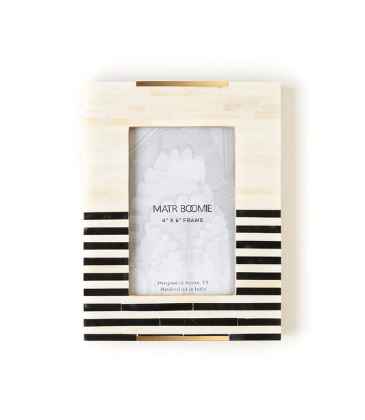 Mukhendu Stripe 4" x 6" Picture Frame – Black & White Bone Inlay