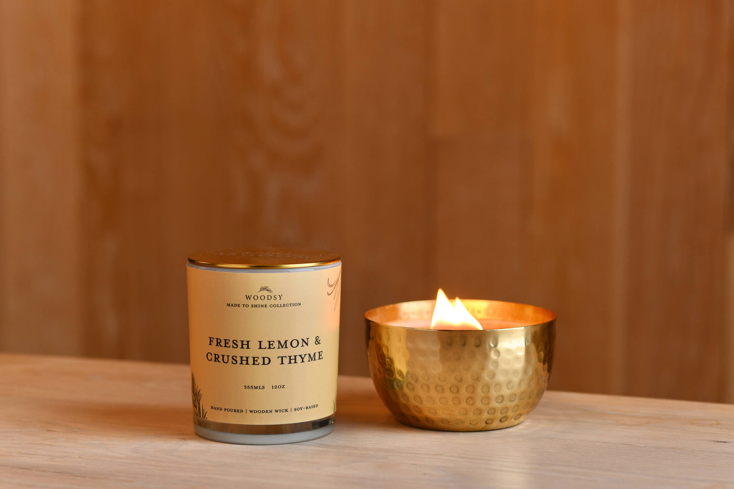 Hammered Brass Bowl Soy Candle - Fresh Lemon & Crushed Thyme