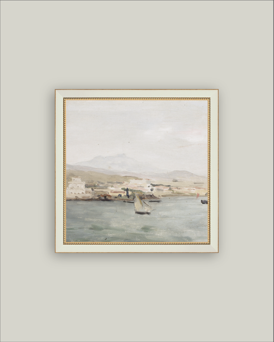 Sailboat Landscape Framed Antique Art – 9" x 9"