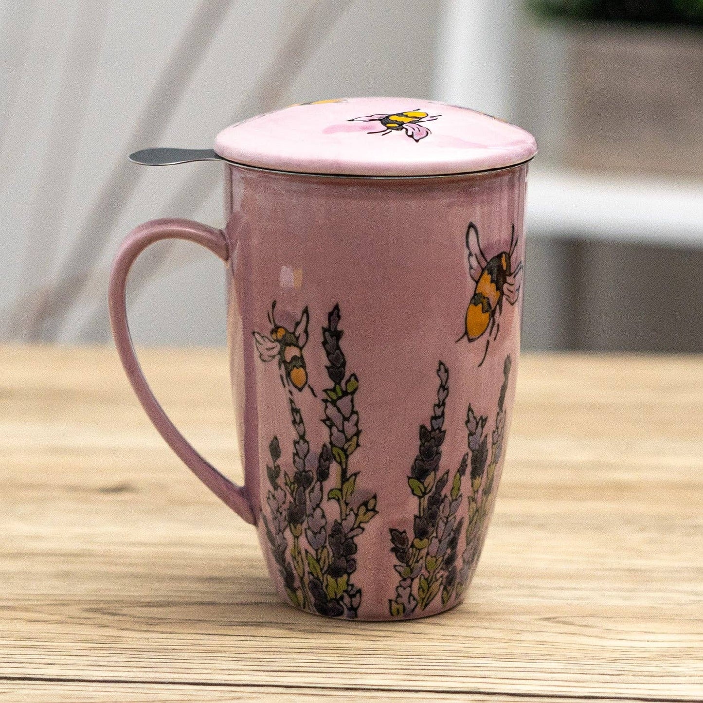 Spring Honeybee Tea Mug with Lid & Infuser – 15oz