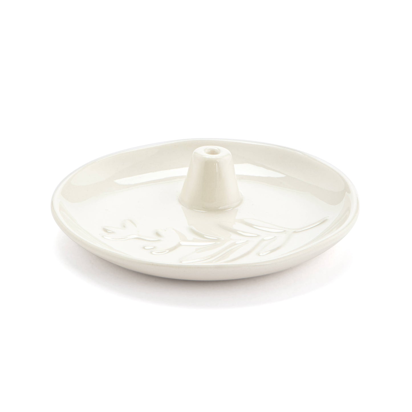 Cream Botanical Ceramic Incense Holder - 4.5in