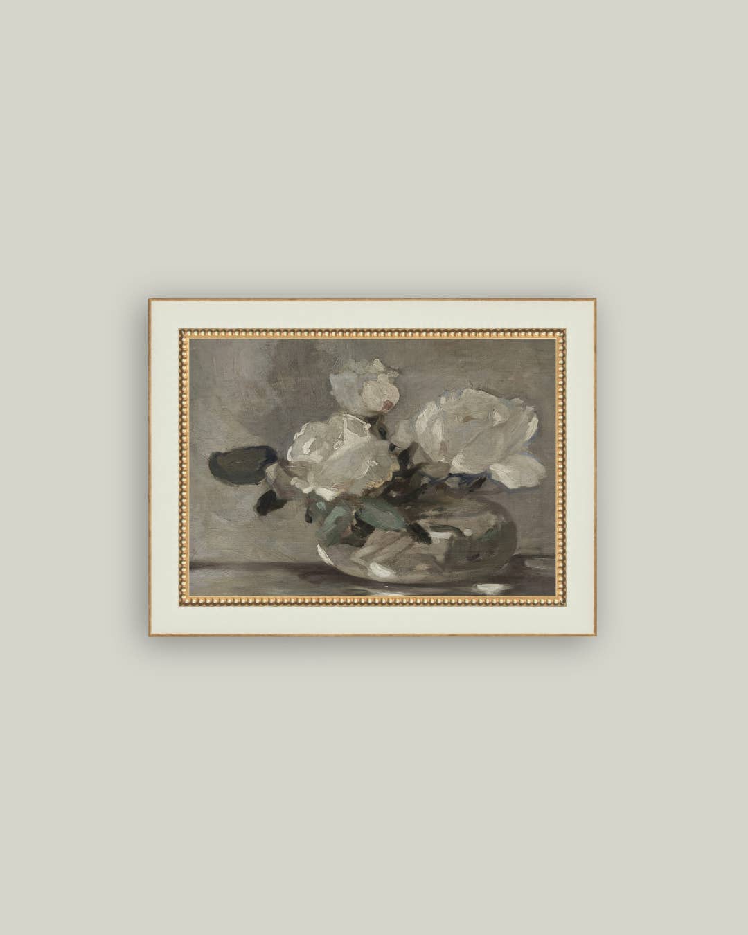White Rose Vase Framed Antique Art – 9" x 7"