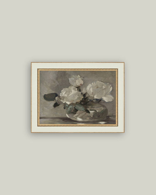 White Rose Vase Framed Antique Art – 9" x 7"